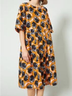 Gorman Organic Cotton Lemur Print Smock Midi Dress Size 8